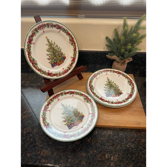 4 Radko Traditions Holiday Celebrations Dinner Plates - Picture 1 of 6
